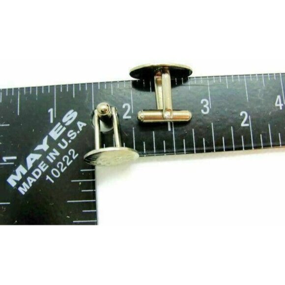 Men Vintage Cufflinks Etched Bullet Style Silver Tone Oval 7/8" x 5/8" - Picture 5 of 5